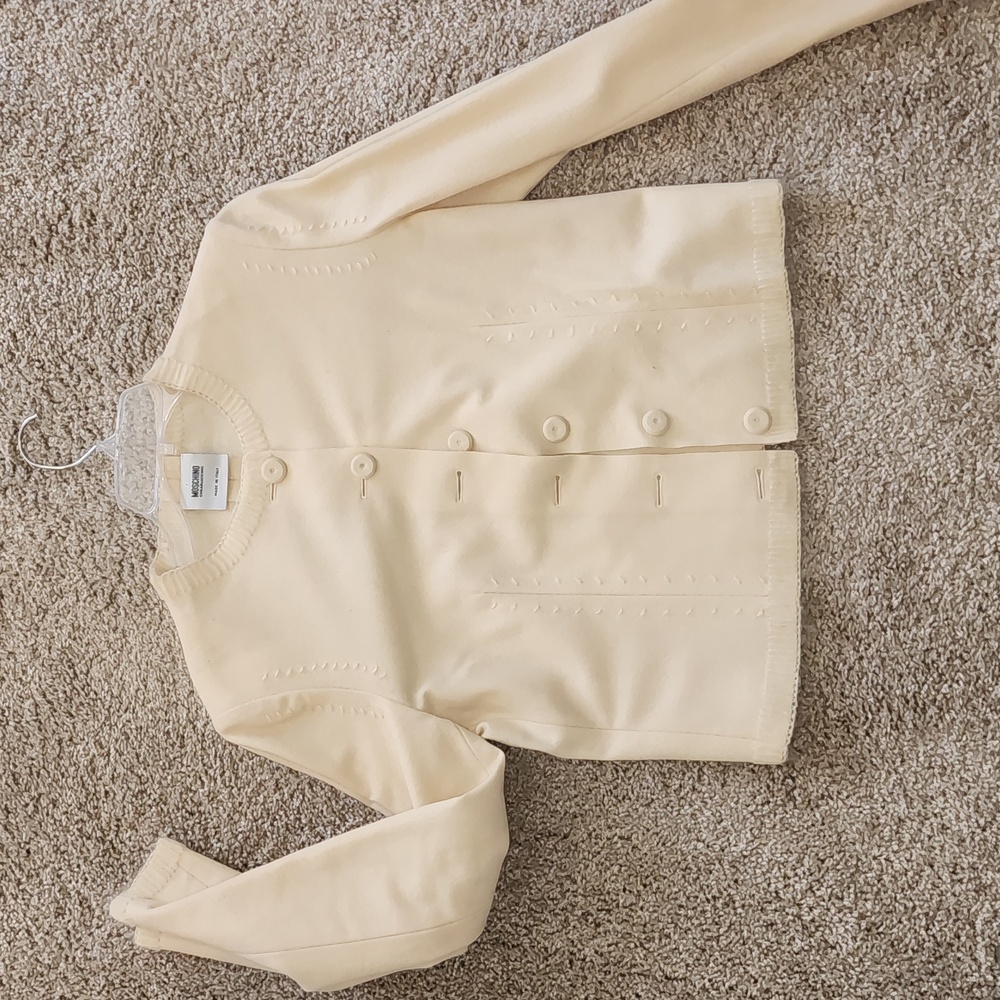 MOSCHINO EUC WOOL DETAILED STRUCTURED CREAM BLAZER JACKET SIZE MEDIUM